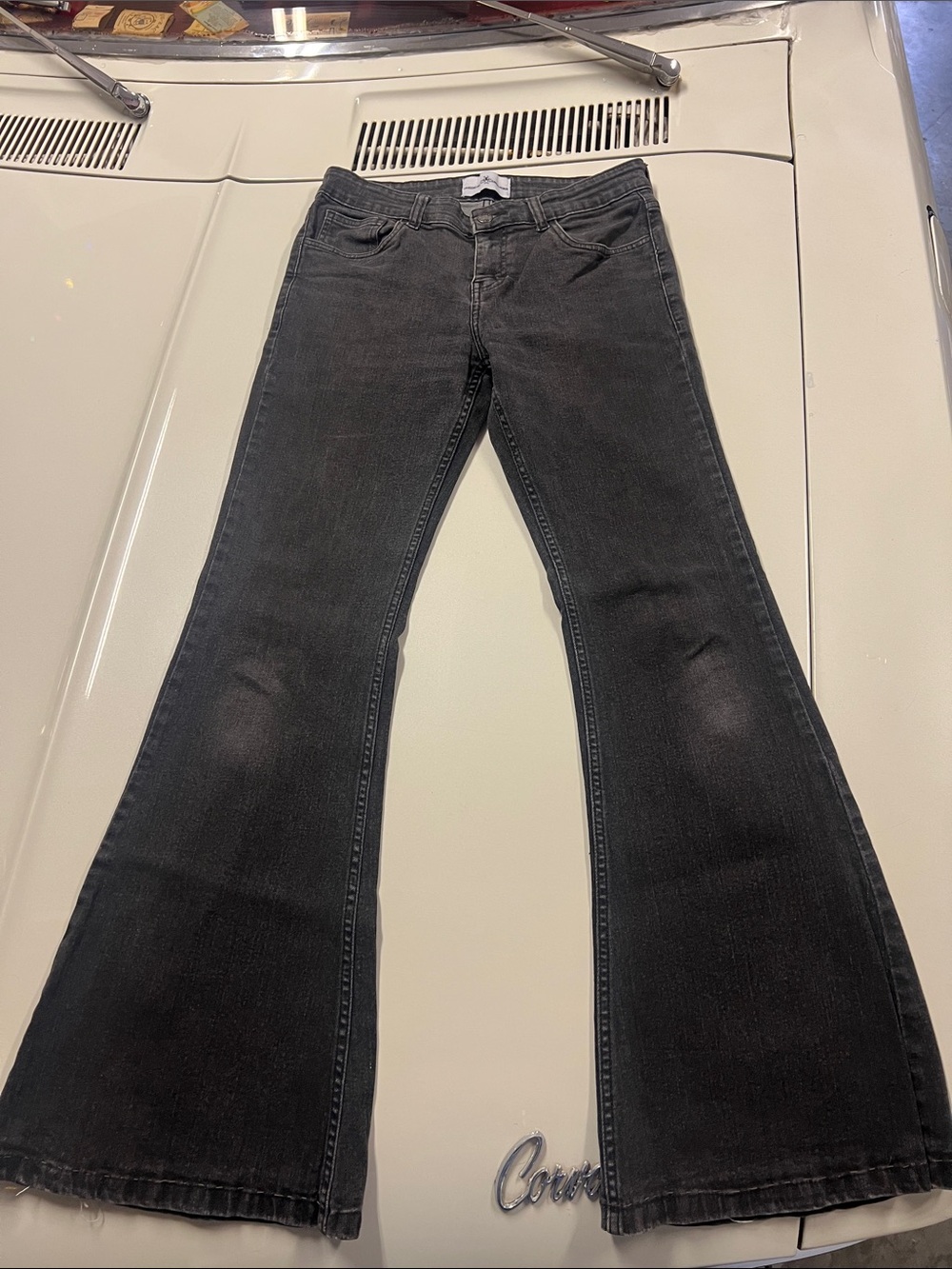 Mens Madcap England 70s Rock Retro Bellbottom Flares, Stonewashed Black 30x32